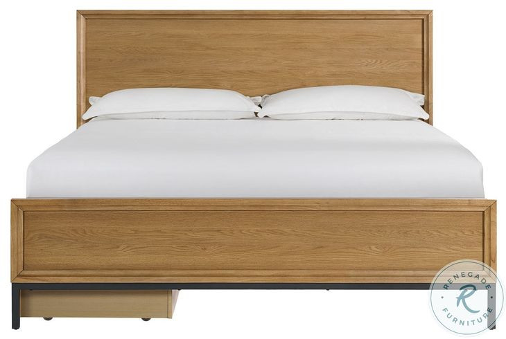 Newport Natural Oak Two Sided 4 Drawer King Storage Panel Bed