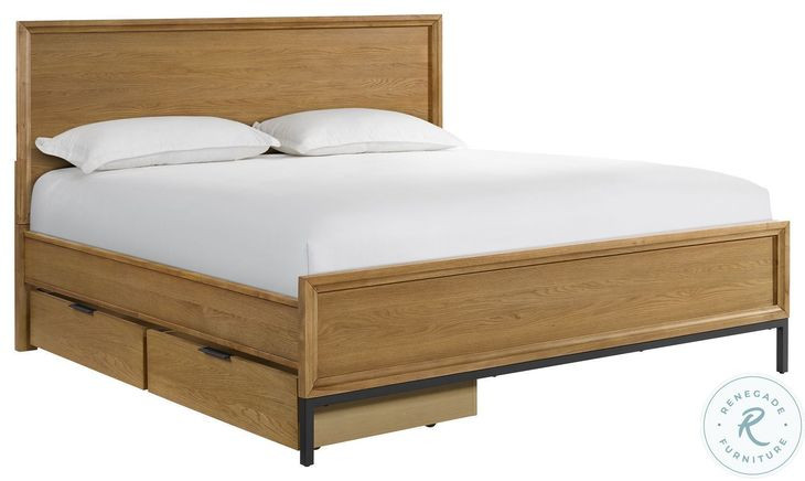 Newport Natural Oak Two Sided 4 Drawer King Storage Panel Bed