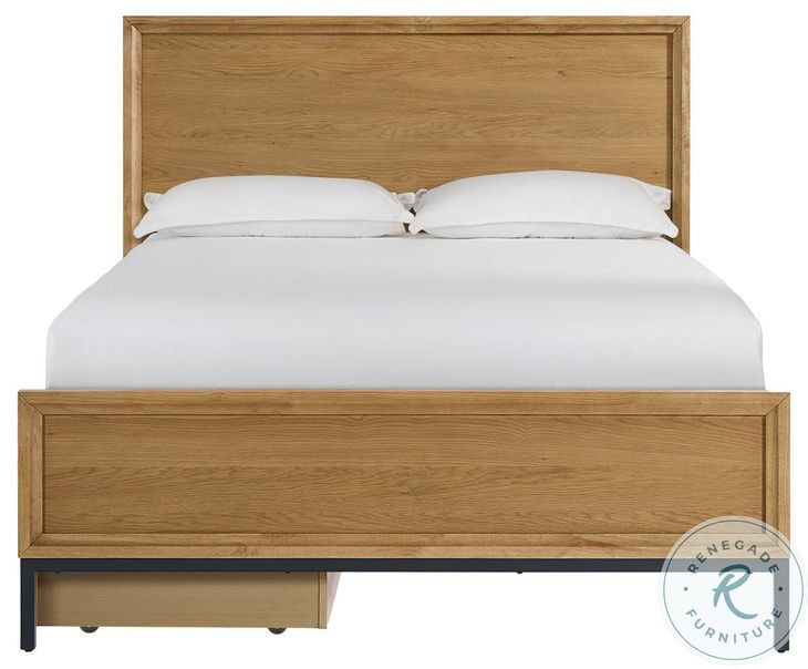 Newport Natural Oak Two Sided 4 Drawer Queen Storage Panel Bed
