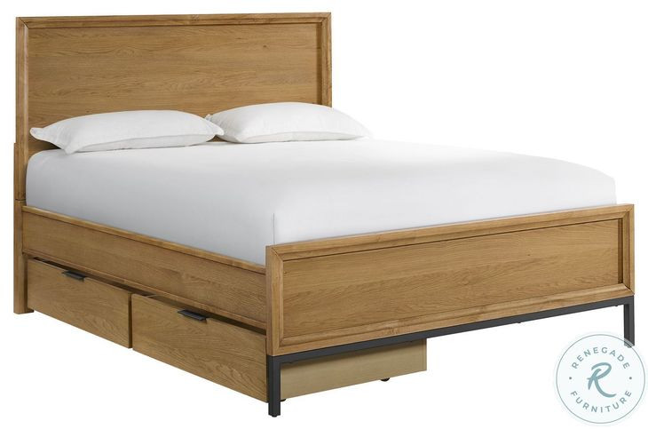 Newport Natural Oak Two Sided 4 Drawer Queen Storage Panel Bed