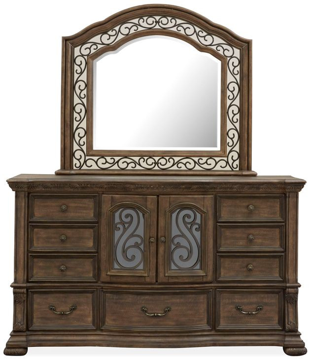 Durango Willadeene Brown 9 Drawer Dresser with Arched Mirror