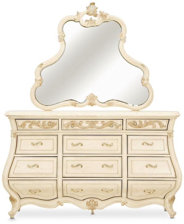 Platine de Royale Champagne 12 Drawer Dresser and Rectangular Mirror