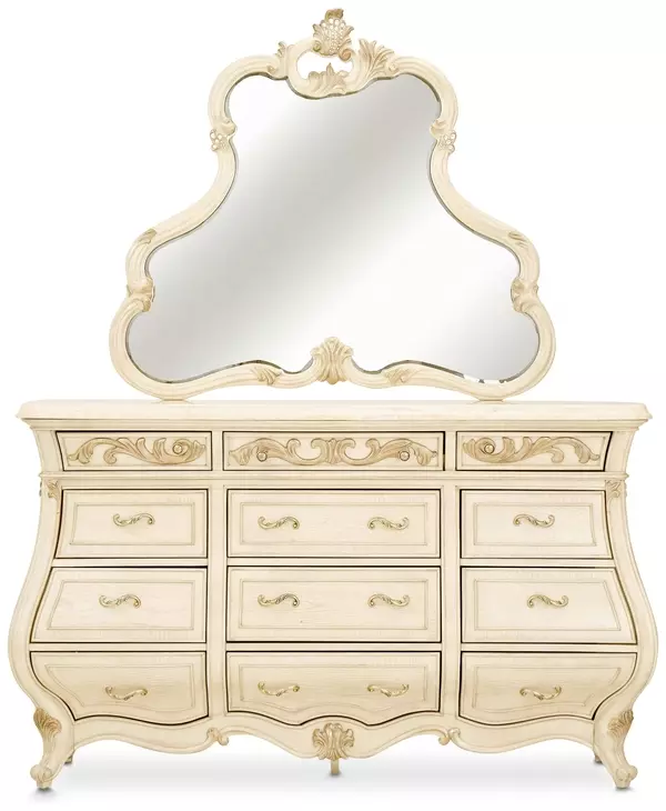 Platine de Royale Champagne 12 Drawer Dresser and Rectangular Mirror