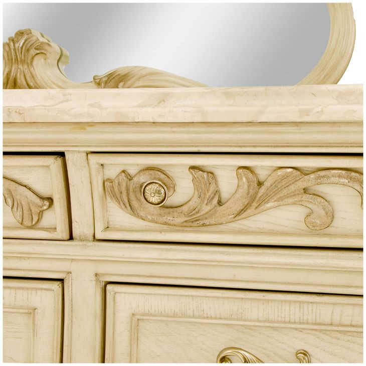 Platine de Royale Champagne 12 Drawer Dresser and Rectangular Mirror