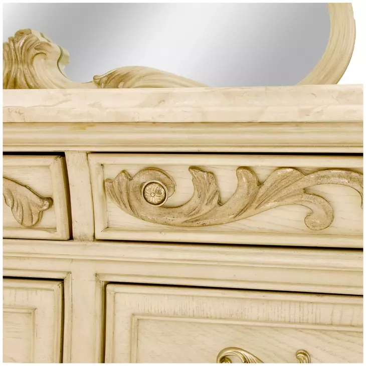 Platine de Royale Champagne 12 Drawer Dresser and Rectangular Mirror