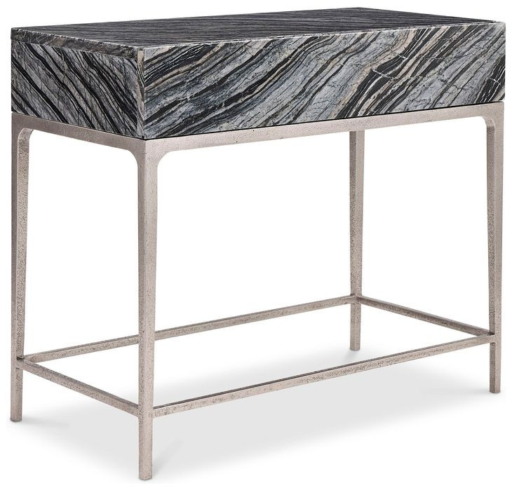 Linea Black Forest Marble And Textured Graphite Metal Nightstand