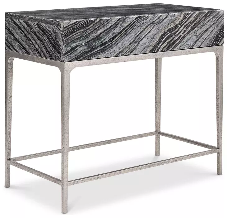 Linea Black Forest Marble And Textured Graphite Metal Nightstand