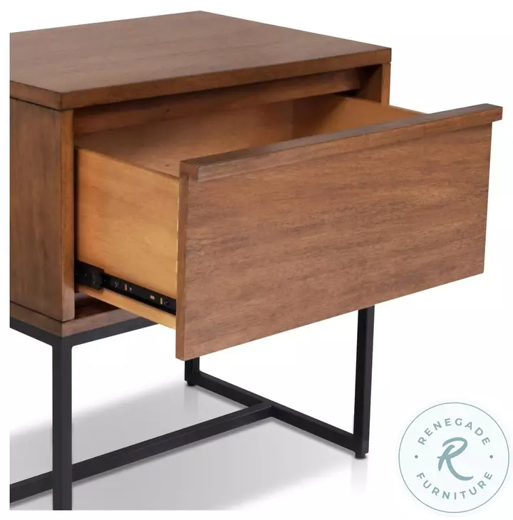Levi Teak Brown 1 Drawer Nightstand