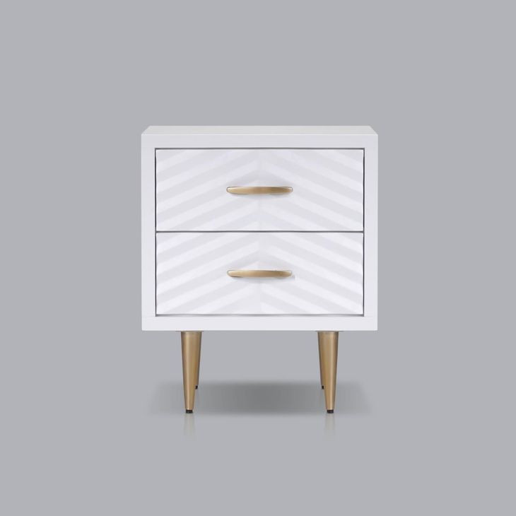 Trixie White and Gold 2 Drawer Nightstand