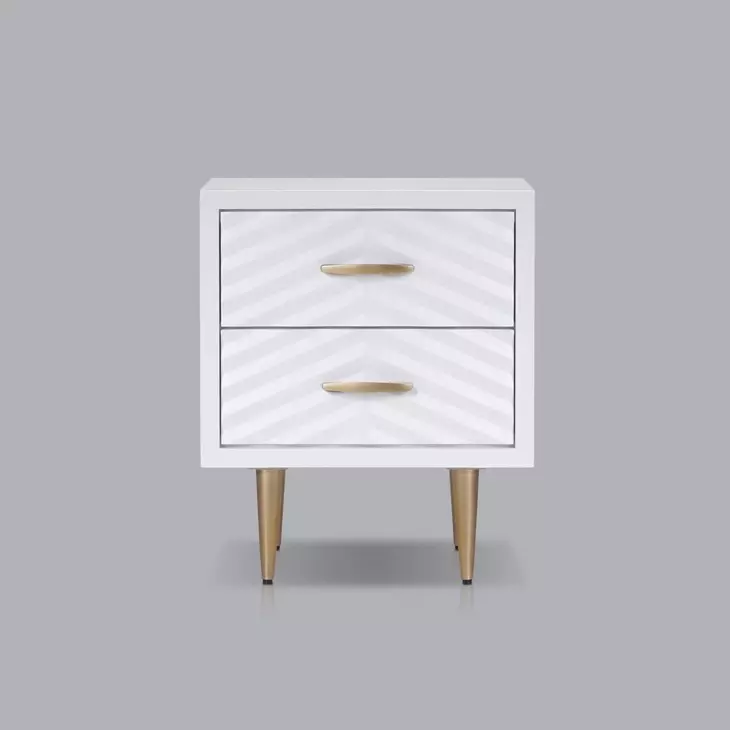 Trixie White and Gold 2 Drawer Nightstand