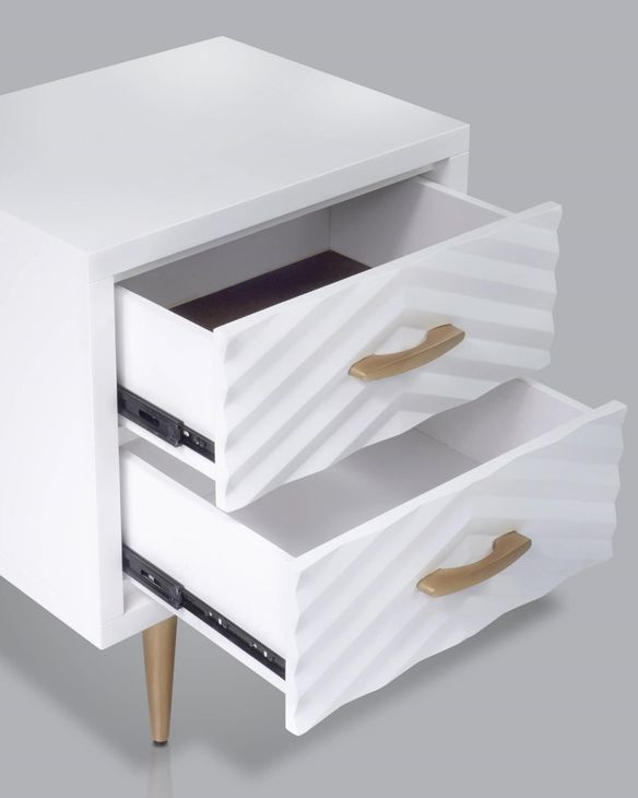 Trixie White and Gold 2 Drawer Nightstand