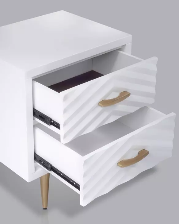 Trixie White and Gold 2 Drawer Nightstand
