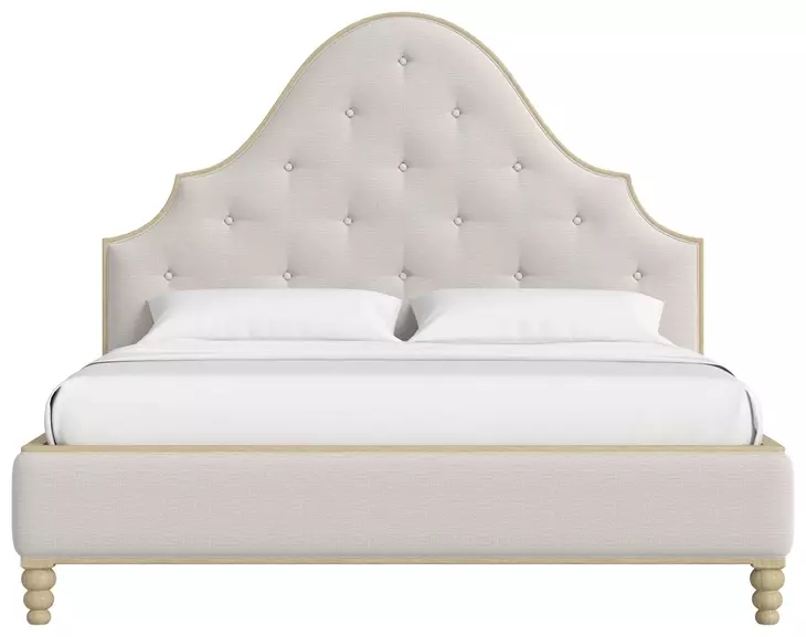 Haven Sundrenched Oak and Ivory King Upholstered Panel Bed