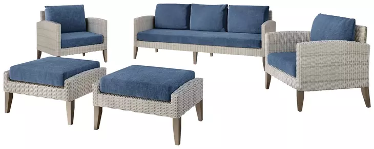 Carezza Dark Blue and Natural Upholstered 5 Piece Conversation Set