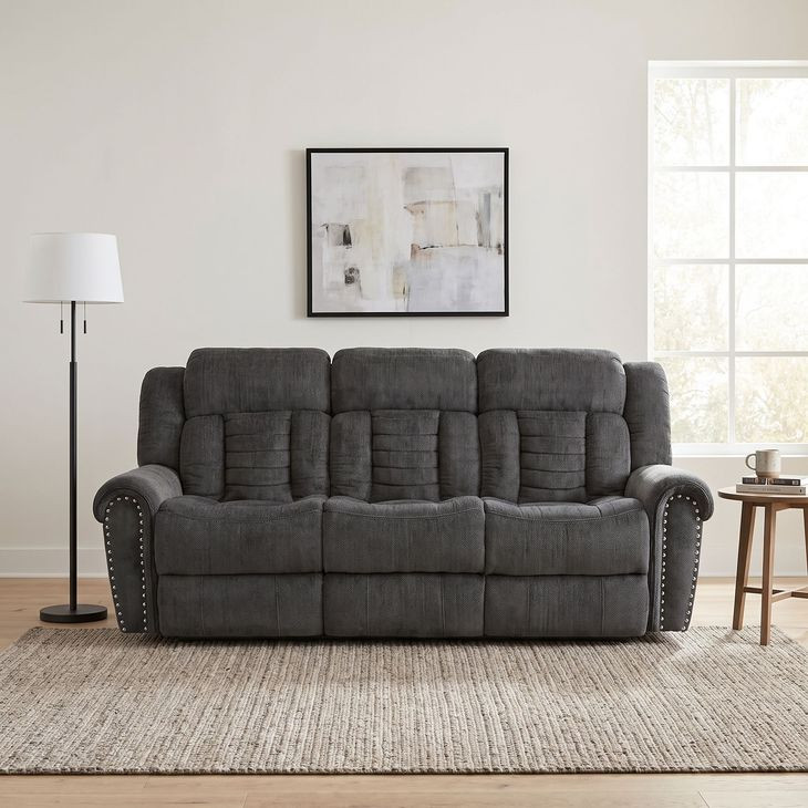 Nutmeg Charcoal Gray Double 88" Reclining Sofa