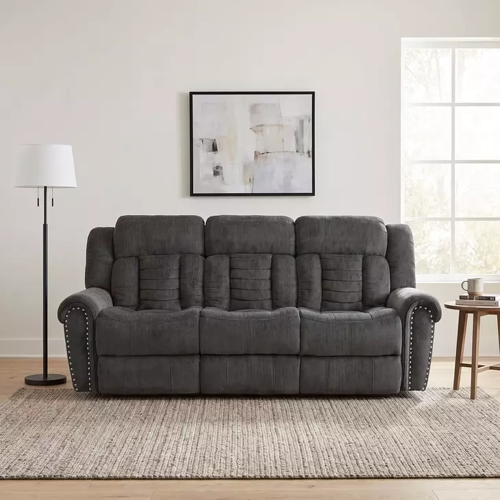 Nutmeg Charcoal Gray 88" Double Reclining Sofa