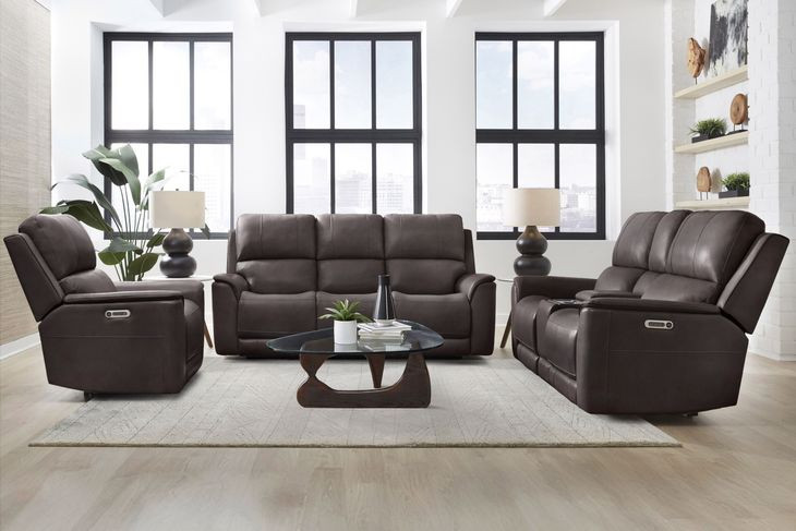 Easton Steamboat Brown Leather Zero Gravity Power Reclining Living Room Set with USB Charging