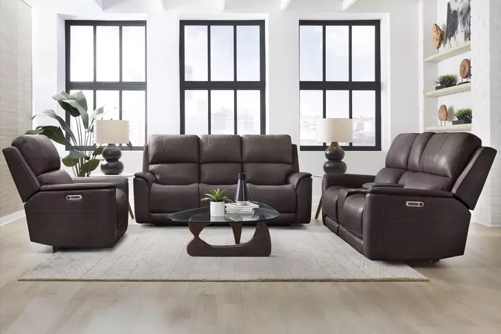 Eldridge Steamboat Brown Leather Zero Gravity Power Reclining Living Room Set with USB Charging