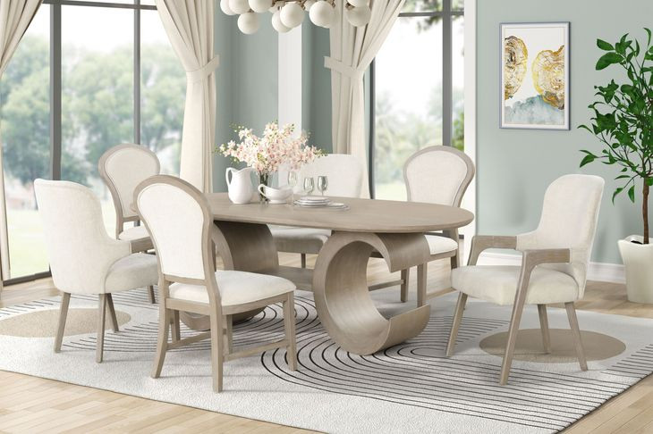 Gwendolyn Cerused Taupe 86" Oval Dining Table