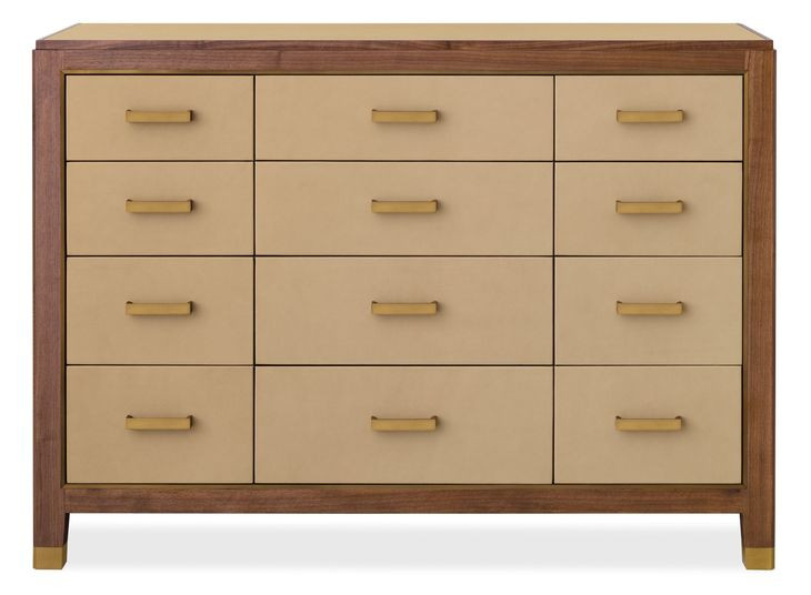 Mosaic Medium Walnut and Ivory Leather 12 Drawer Zurich Accent Chest