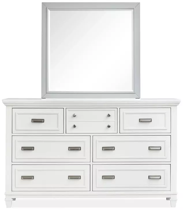 Harborwick White Dove and Harbor Gray 7 Drawer Dresser with Rectangular Mirror