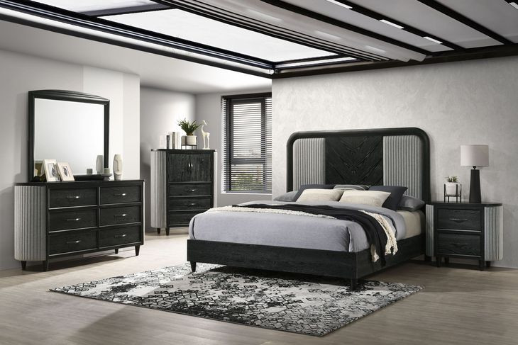 Skyline Onyx and Gray Upholstered Panel Bedroom Set