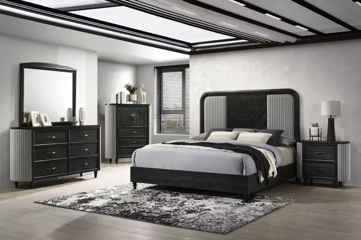 Skyline Onyx and Gray Upholstered Panel Bedroom Set