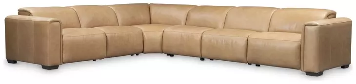Billings Brown 6 Piece Leather Power Motion Sectional