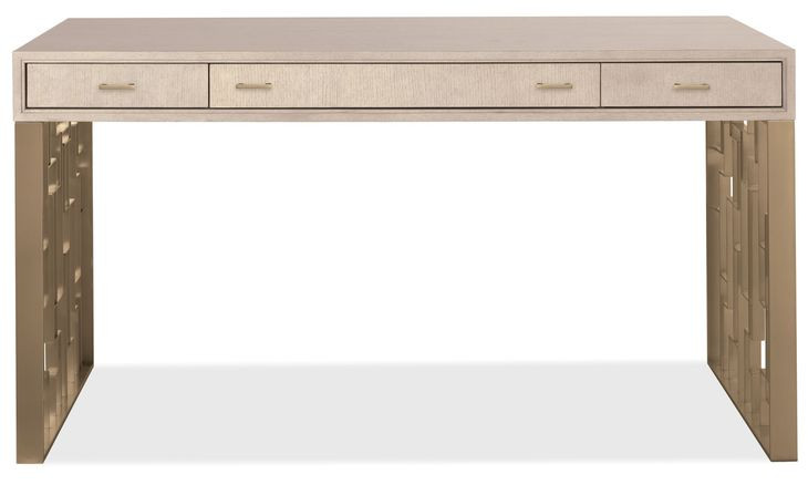 Marlowe Polished Limestone and Gold 56" Writing Desk