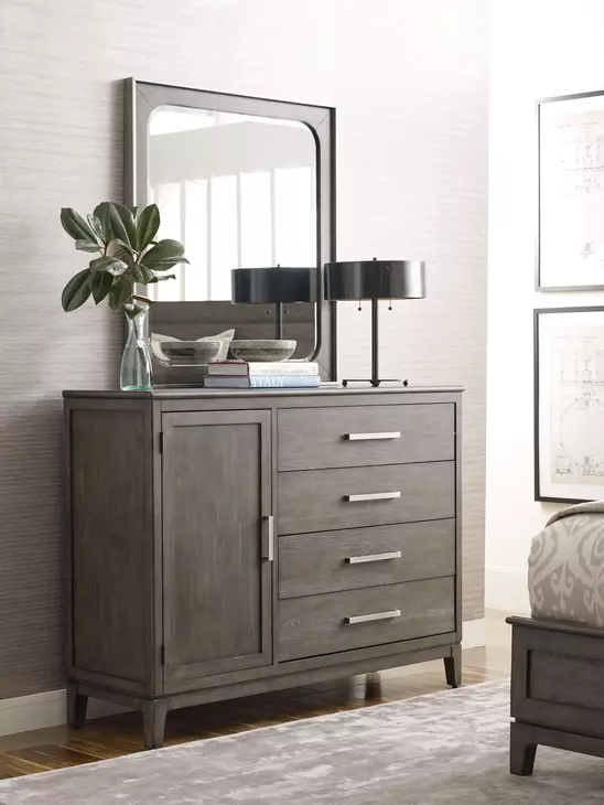 Cascade Sable 4 Drawer Door Garrison Bureau with Rectangular Landscape Mirror