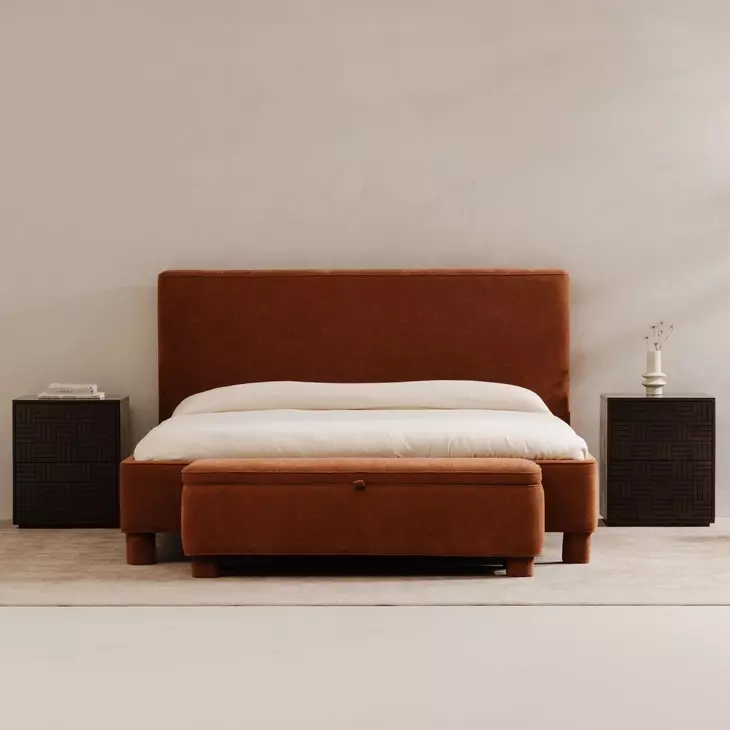Ichigo Deep Orange Upholstered Storage Bed Bench