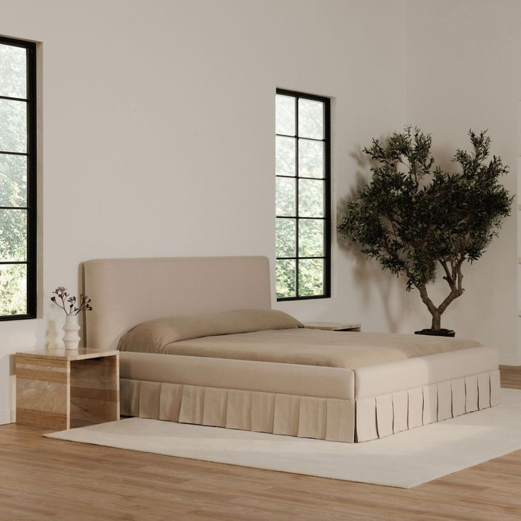 Maren Beige Queen Upholstered Platform Bed