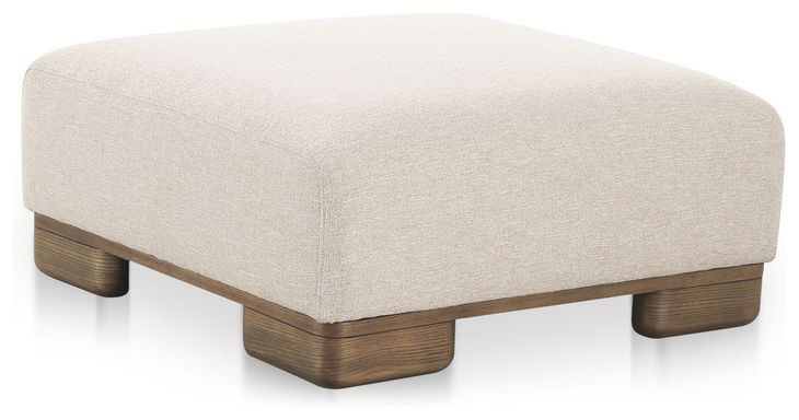 June Oatmeal Performance Fabric Upholstered Square Ottoman