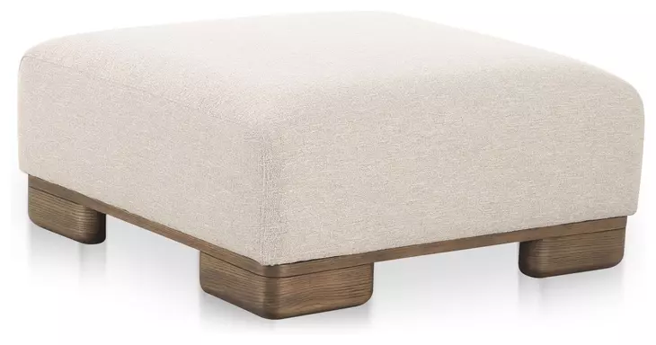 June Oatmeal Performance Fabric Upholstered Square Ottoman