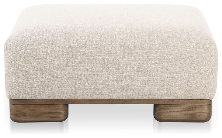 June Oatmeal Performance Fabric Upholstered Square Ottoman