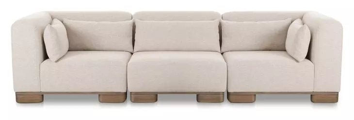 June Oatmeal Performance Fabric 3 Piece Modular Sofa Sectional with Pillows
