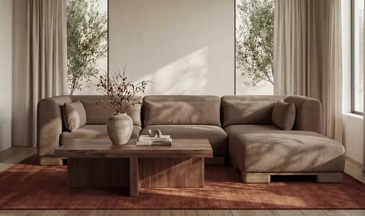 June Dark Brown Performance Fabric 4 Piece Modular Lounge Sectional with Pillows