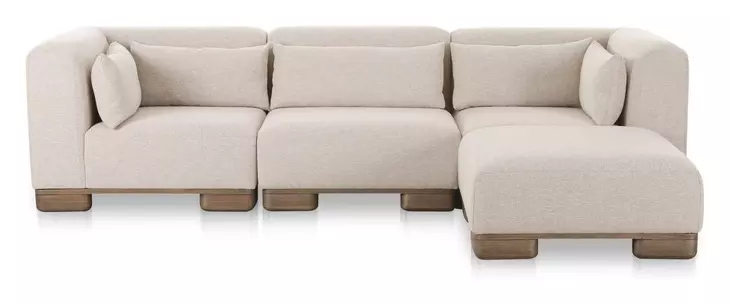 June Oatmeal Performance Fabric 4 Piece Modular Lounge Sectional with Pillows