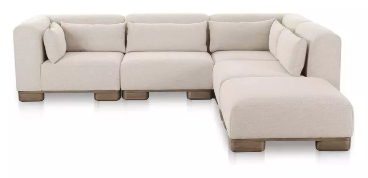 June Oatmeal Performance Fabric 5 Piece Modular Dream Sectional with Pillows