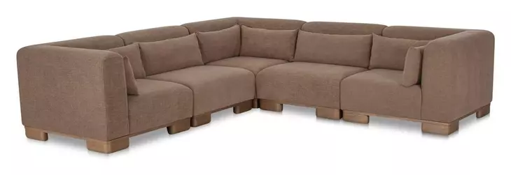 June Dark Brown Performance Fabric 5 Piece Modular Classic L Shaped Sectional with Pillows