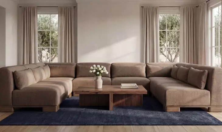 June Dark Brown Performance Fabric 5 Piece Modular U Shaped Sectional with Pillows