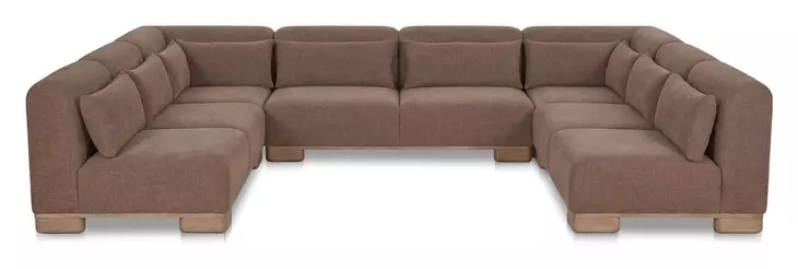 June Dark Brown Performance Fabric 5 Piece Modular U Shaped Sectional with Pillows