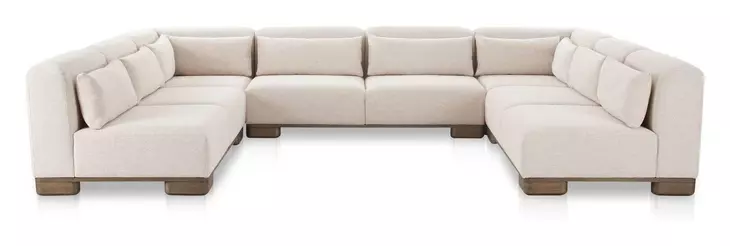 June Oatmeal Performance Fabric 5 Piece Modular U Shaped Sectional with Pillows