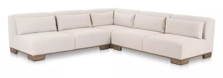 June Oatmeal Performance Fabric 5 Piece Modular Corner Sectional with Pillows