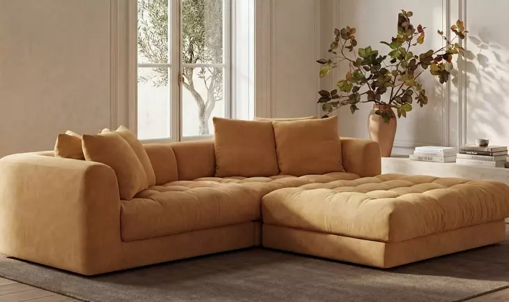 Davie Golden Yellow Performance Fabric Upholstered Rectangular Ottoman