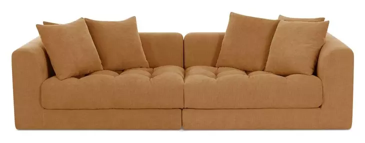 Davie Golden Yellow Performance Fabric 2 Piece Modular Sofa Sectional with Pillows