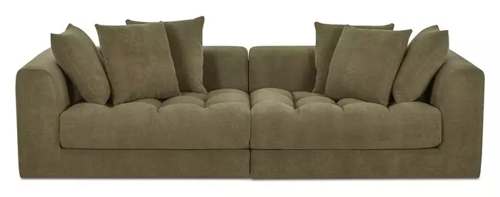 Davie Olive Performance Fabric 2 Piece Modular Sofa Sectional with Pillows