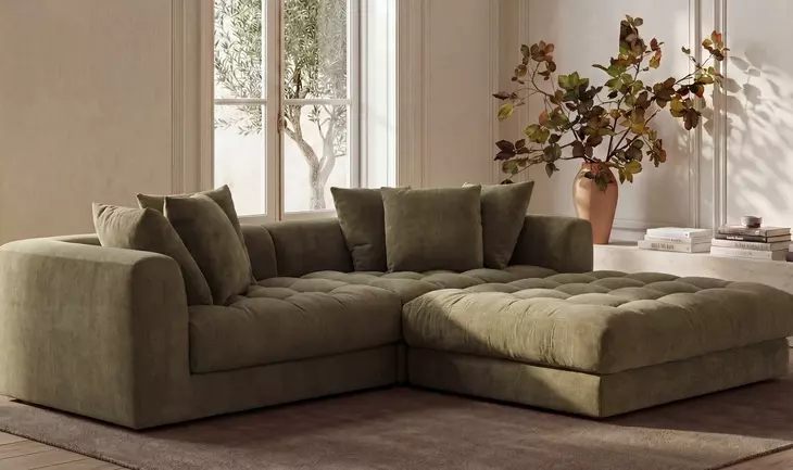 Davie Olive Performance Fabric 3 Piece Modular Nook Sectional with Pillows