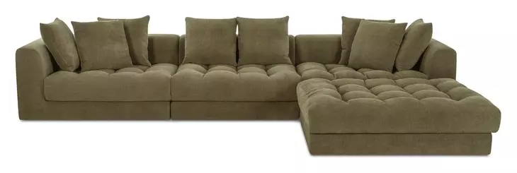 Davie Olive Performance Fabric 4 Piece Modular Lounge Sectional with Pillows