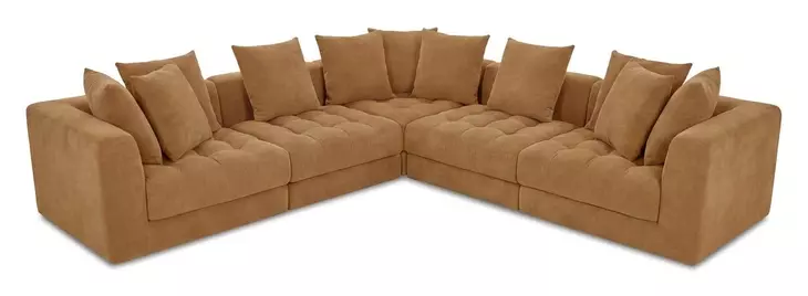 Davie Golden Yellow Performance Fabric Modular Classic L Sectional with Pillows
